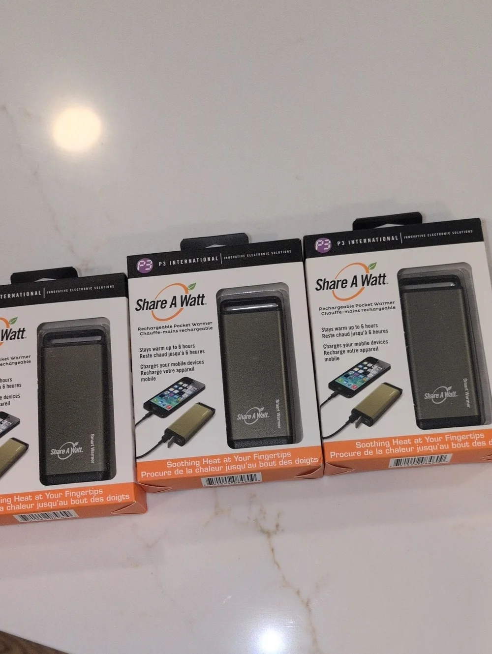 Share A Watt 3 Rechargeable Pocket Warmer & Mobile Chargers - Olive Color. NWT